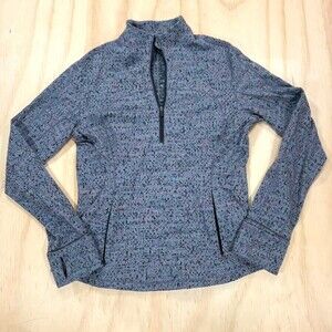 Lululemon Jacket Womens 6 Gray Flecked 1/2 Zip Pullover Thumbholes Running